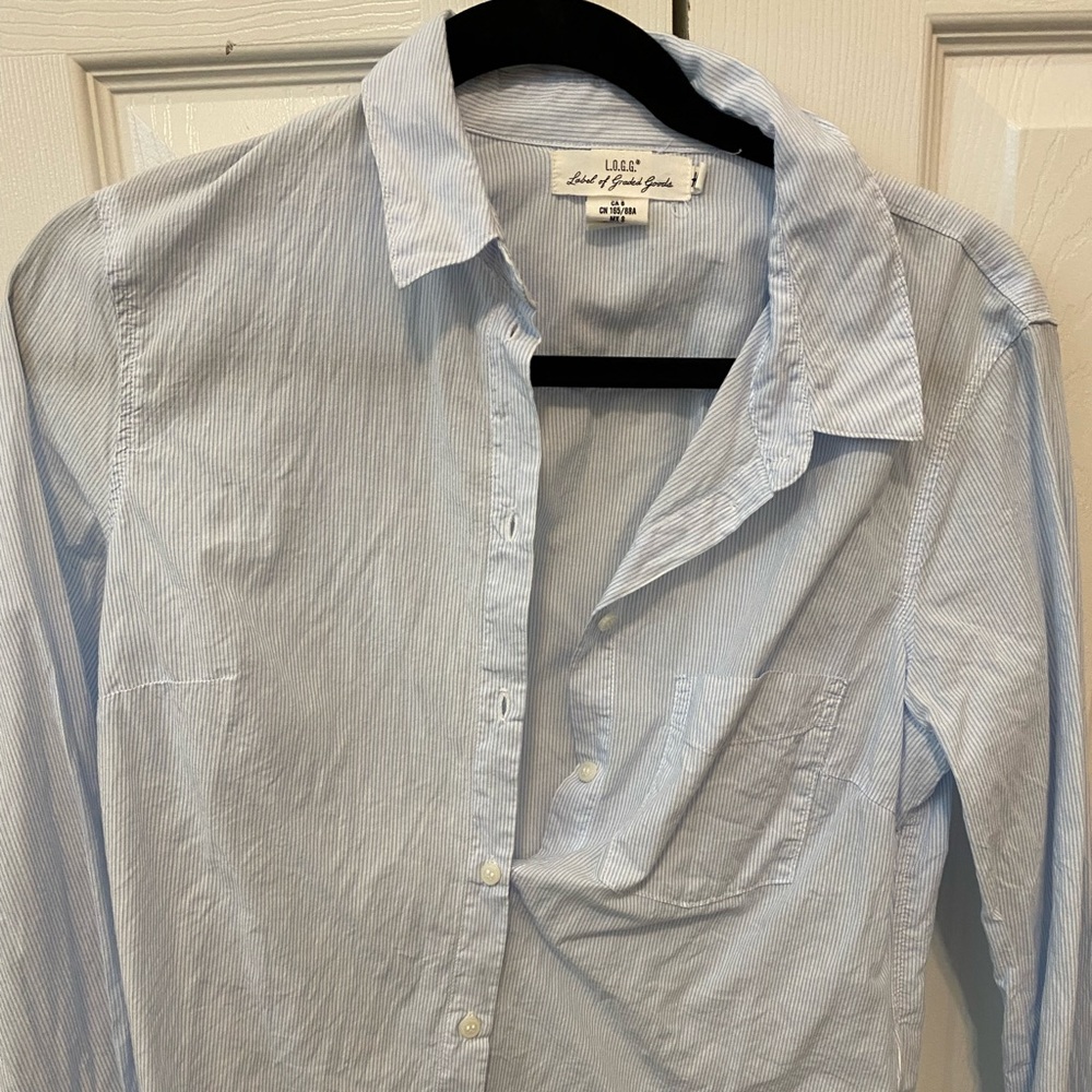 blue and white button down